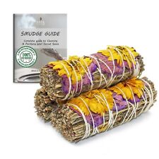 3 Pack Evelyn Lavender Floral White Sage Smudge Sticks with Flowers and Guide  picture