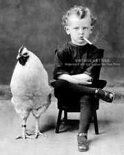 1920s Boy Smoking with Giant Chicken (Rooster) Photo - Bizarre Odd Strange Funny picture