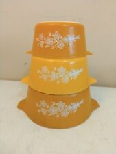 Vintage PYREX  Butterfly Gold Set of 3 Cinderella Nesting Bowls 473-474-475  picture
