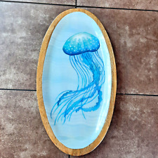 Wood Oval Serving Party Charcuterie Tray Platter Beach Display Coastal Jellyfish picture