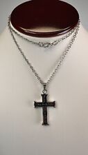 Cross Necklace Romans 5:8 Scripture Stainless Steel Black “I May Not Be Perfect” picture