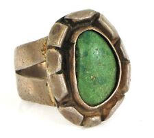 VTG BEAUTIFUL STERLING SILVER NATIVE AMERICAN BRUTALIST GREEN TURQUOISE RING S6 picture