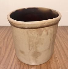 Antique Primitive Stoneware Crock Chunky Farmhouse Stained Crazed Off-Round picture