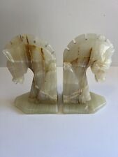 READ Vtg Trojan Horse Head Bookends Carved Onyx Rock Marble Stone Book Ends Set picture