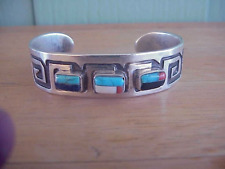 Native American Hopi Bracelet, Channeled Stones & Overlay, Sterling, Good Cond picture