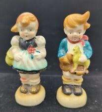 Vintage Porcelain Hand Painted Figures Cute Little Girl & Boy Occupied Japan picture