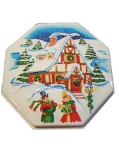 Vintage Ullman Company Holiday Plastic  Fruitcake Tin Candy Christmas Caroling  picture