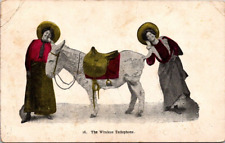 Postcard The Wireless Telephone Humor Donkey Two Women picture