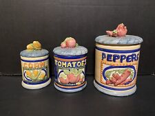 Rare Vtg 3 Ceramic Vegetable Canister Set 1996 By Jay : Corn Peppers Tomatoes picture