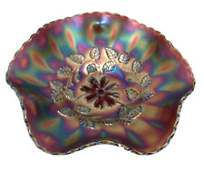 Dugan Antique Carnival Glass Bowl Cosmos and Variant Amethyst Ruffled Rim picture