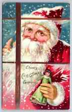 Tuck Santa Claus at Window with Doll~Antique Embossed Christmas Postcard~k102 picture