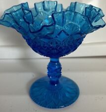 Fenton Art Glass Royal Blue Ruffled Fan Cut & Block Compote (old Virginia Glass) picture