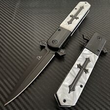 9” Black Pearl Cross Tactical Spring Assisted Folding Pocket Knife Girl’s Knife picture