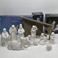 Vintage Lot of 12 Pieces of Avon White Porcelain Nativity Set in Boxes & Stable picture