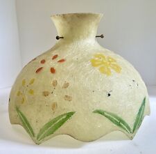 Vintage Fiberglass Dome Tulip Lampshade With Painted Flowers, As Is picture