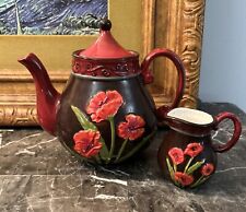 Red And Black floral teapot And Creamer Bella Casa By Ganz picture