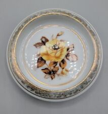 Antique Porcelain Floral Coasters Yellow Flower Gold 4