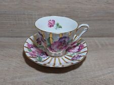 Vintage Queen Anne Bone China Teacup And Saucer Set - Violet Pink And Gold picture
