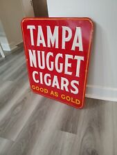 c.1964 Original Vintage Tampa Nugget Cigars Sign Metal Embossed Tobacco Gold FLA picture