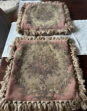 Vintage Sussex House Tapestry Pillow Cases Set Pair Tasseled Pink Beige Arcadian picture
