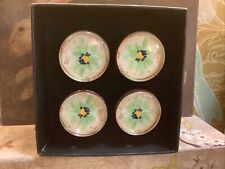 (4) Charleston Knob Company~Glass Floral Design Napkin Rings~NEW~Metal Base~ picture