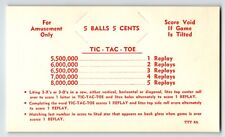 Tic-Tac-Toe Pinball Machine Instruction Score Game Rules Card 1959 Unused NOS #3 picture
