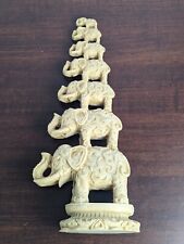 Vintage 7 Elephant Tower Figurine Beige Resin Seven Trunks Up Decorated Bodies picture