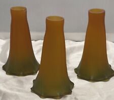 Vintage Tiffany Style Lily Pad Lamp Glass Shades, Amber and Green, Lot Of 3 picture