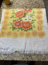 VINTAGE TERRY CLOTH FRINGED GRANNY TOWEL BRIGHT ROSES MADE IN USA Orange Yellow picture