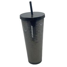 Starbucks Solid Black Sequin Venti Tumbler cup 24 oz w Lid and Straw black READ picture