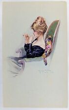 Artist Maurice Millière 'Parisian Profiles' Lady Smoking Art Deco Postcard 1910s picture