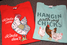 Delta t-shirt top 2xl Hangin with my chicks Kinda Care Don't care Rooster kitsch picture