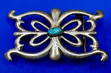 NAVAJO STERLING SILVER SAND CAST TURQUOISE CENTER HIPPIE STYLE BELT BUCKLE picture