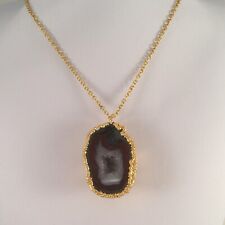 Vintage Jewellery Gold Chain Necklace Gemstone Geode Pendant Antique Jewelry picture