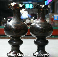 Chinese Old Jade Sculpture Feng Shui Flower Vase Bottle Pot Pot Pair Statue picture