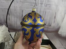Mostowski hinged egg xmas tree blue cast ball faberge ornament picture