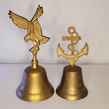 2 Vintage Solid Brass American Eagle Anchor Bell Patriotic Made in India picture