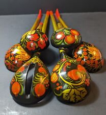 6 Vintage Russian Wooden Spoons Folk Art Hand Lacquered Khokhloma Wild Berries picture