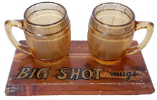 Vintage Big Shot Mugs Mini Amber Shotglasses Las Vegas Nevada w/ Wood Stand picture