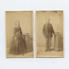 2 Antique CDV Circa 1860s Photographs of Man & Woman Portraits Full Body picture