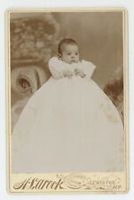Antique c1880s Cabinet Card Adorable Little Baby in Long White Dress Lewiston ME picture