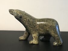 Beautiful JOE PARR Inuit Hand Carved Green Soapstone Walking Bear Sculpture picture