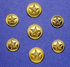 SET OF 7 BRUSH GOLDEN STAR THEME BUTTONS 3 FRONT CLOSURE & 4 ACCENT CUFF BUTTONS picture