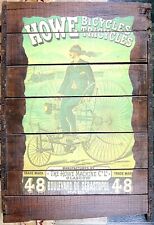 Howe Bicycles Tricycles Antique 1885 Advertising Poster on Antique Wood Panel picture