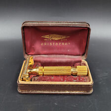 Vintage 1940's Gillette Gold Aristocrat DE TTO Safety Razor w/ Case picture