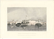 ANTIQUE CIRCA 1865 U.S. CIVIL WAR ENGRAVING - ACTION OF THE GUNBOATS AT MEMPHIS picture