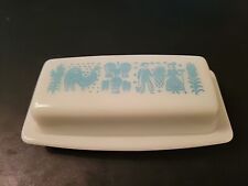 Vtg Pyrex Amish Butterprint Butter Dish W/lid Turquoise White Blue  picture