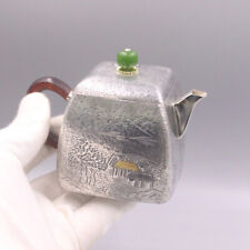 Fine 999 Pure Silver Teapot Square Handmade Tea Collectible Vintage Tea Pot   picture
