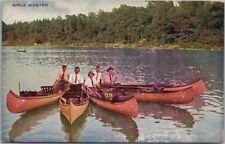 Vintage 1910s Outdoor Sports Postcard Boys in Canoes 