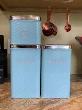 Vintage 1950's Lincoln Beautyware Turquoise canister set (3) w/lids& labels picture